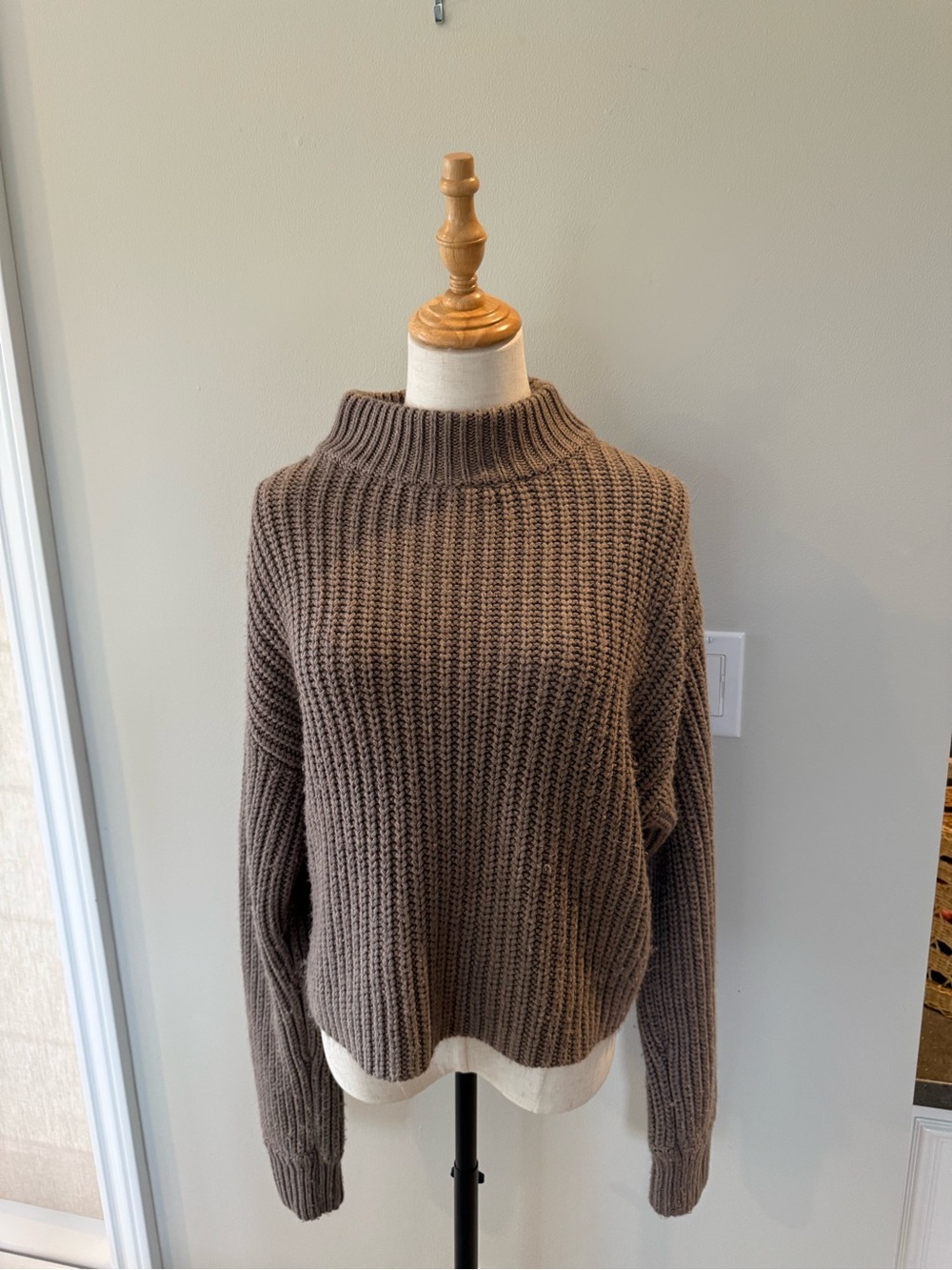 Good American Taupe Mock Neck Chunky Sweater